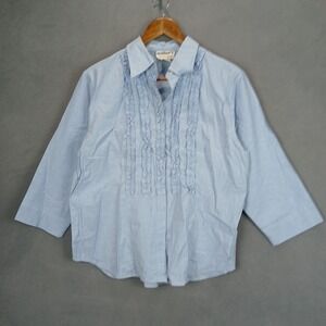 Millers Classic Wear Dress Shirt Womens 12 Blue‎ Cotton Ruffled Pintuck Pleats